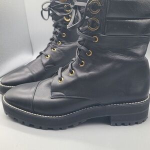 Stuart Weitzman Leather Black Leather Lace-Up Boots Sz 6